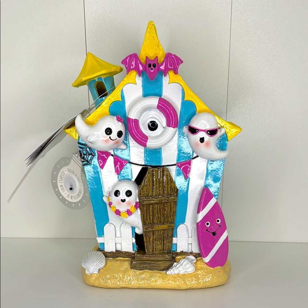 Summerween Ghost Beach Cottage- Blue, Yellow & Pink Light Up